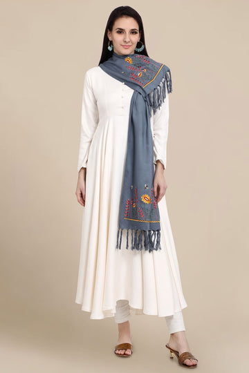 Grey Color Pure Viscose Winter Stole